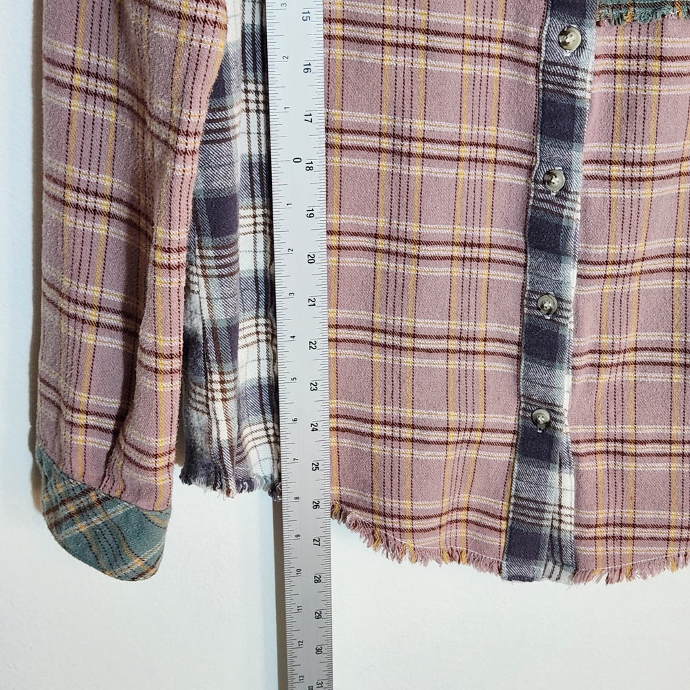 Hem & Thread Multi-Color Plaid Flannel Button Down Shirt Size Medium - Picture 10 of 12